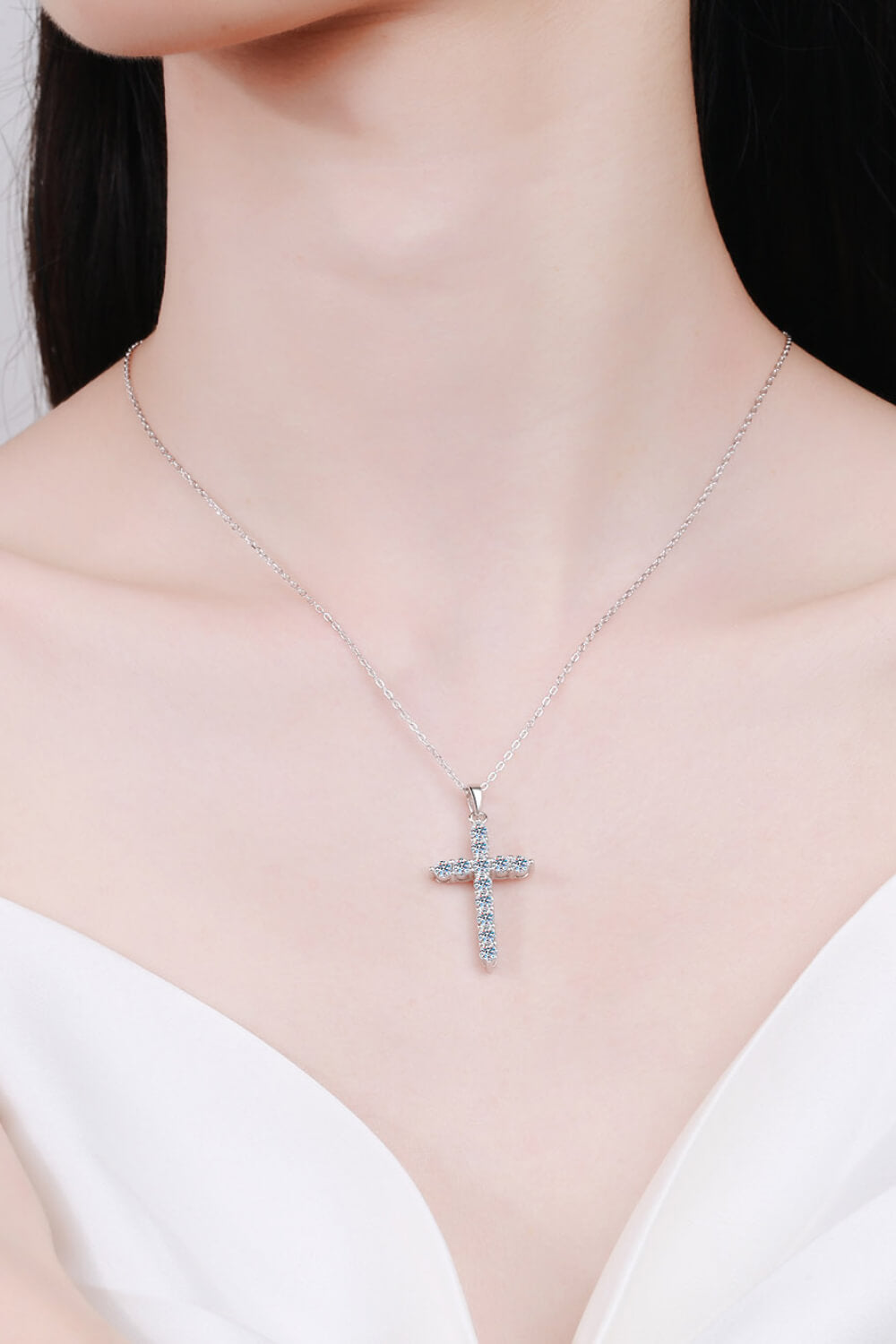 Adored 925 Sterling Silver Cross Moissanite Necklace 