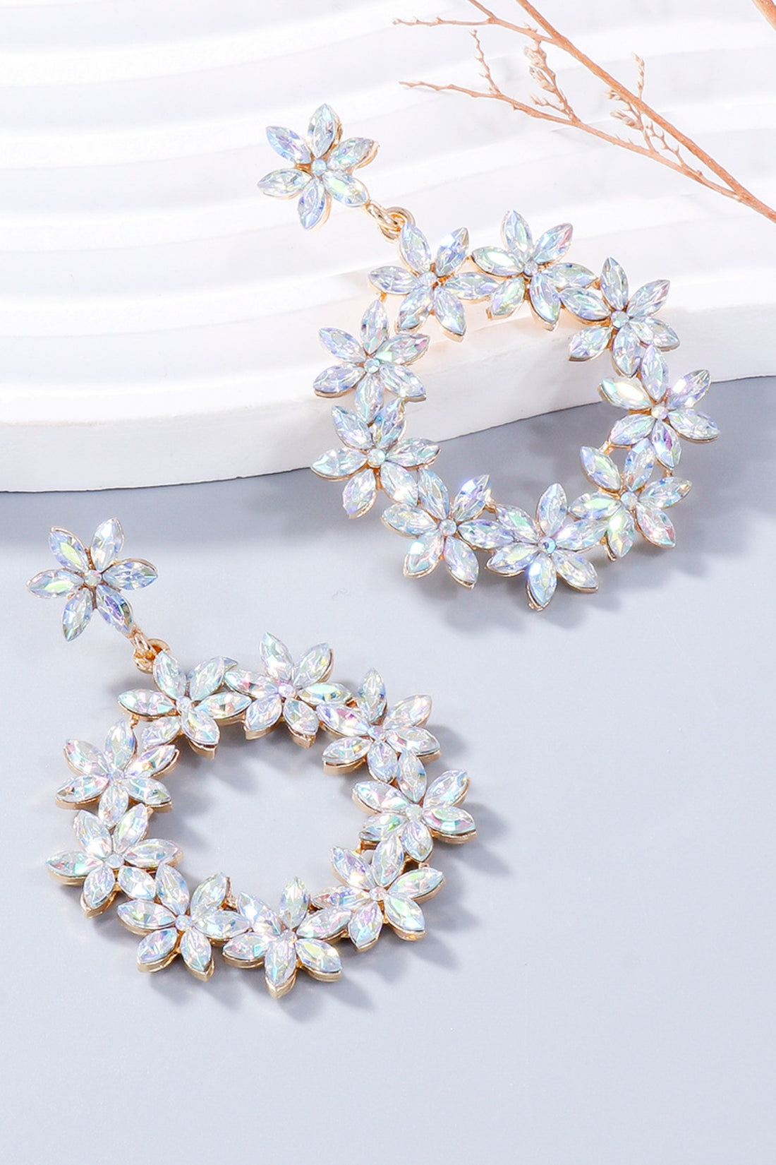 Rhinestone Flower Dangle Earrings 