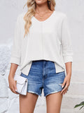 Lovelet Textured Round Neck Three-Quarter Sleeve Blouse 