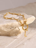 18K Gold-Plated Stainless Steel Letter L Bracelet Accessories