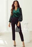Sequin Notched Long Sleeve Blouse 