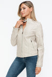 Snobbish PU Leather Biker Jacket with Side Zip Pockets 