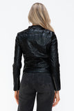 Snobbish Faux Leather Zip Up Drawstring Hooded Jacket 
