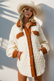Double Take Full Size Contrast Button Up Quilted Shacket 