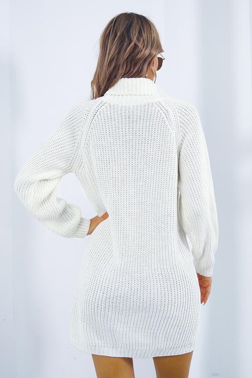Buttoned Turtleneck Long Sleeve Sweater Dress Dresses