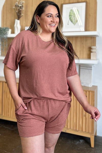 Double Take Full Size Round Neck Short Sleeve T-Shirt and Shorts Set 
