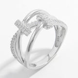 Inlaid Zircon 925 Sterling Silver Crisscross Ring 