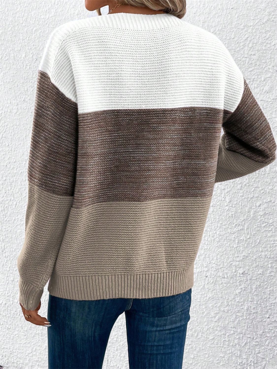 Color Block Drop Shoulder Long Sleeve Sweater 