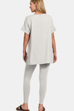 Zenana V-Neck Rolled Short Sleeve T-Shirt and Leggings Lounge Set 
