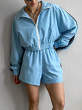 Zip Up Long Sleeve Jacket and Shorts Set Two Piece Dresses