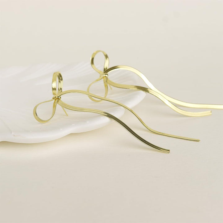 Stainless Steel Bow Bar Earrings 