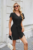 Tied Button Up Short Sleeve Mini Shirt Dress Dresses