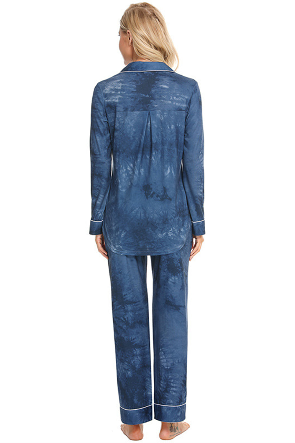 Collared Neck Long Sleeve Loungewear Set with Pockets Lingerie & Nightwear