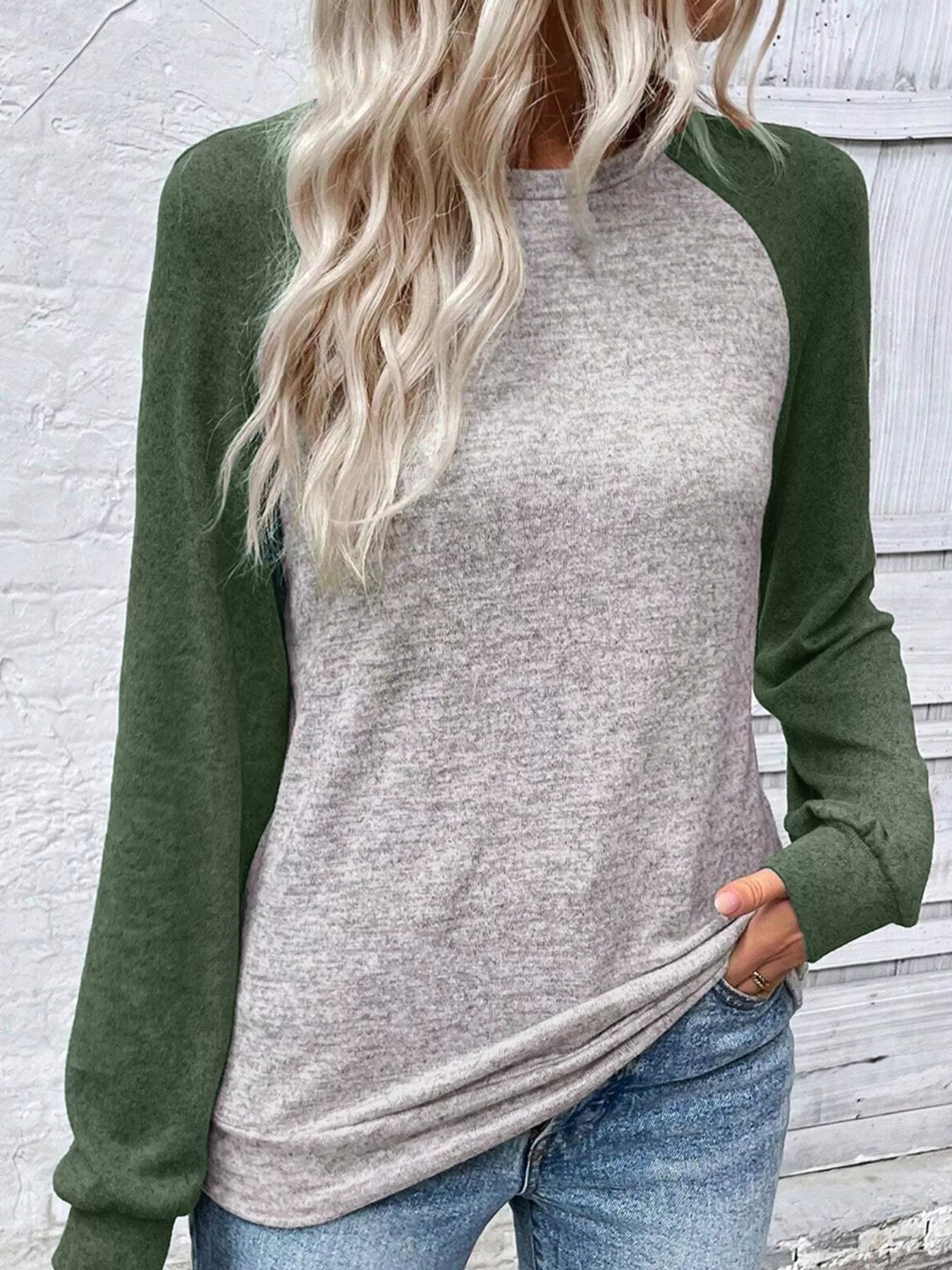 Color Block Raglan Long Sleeve T Shirt 