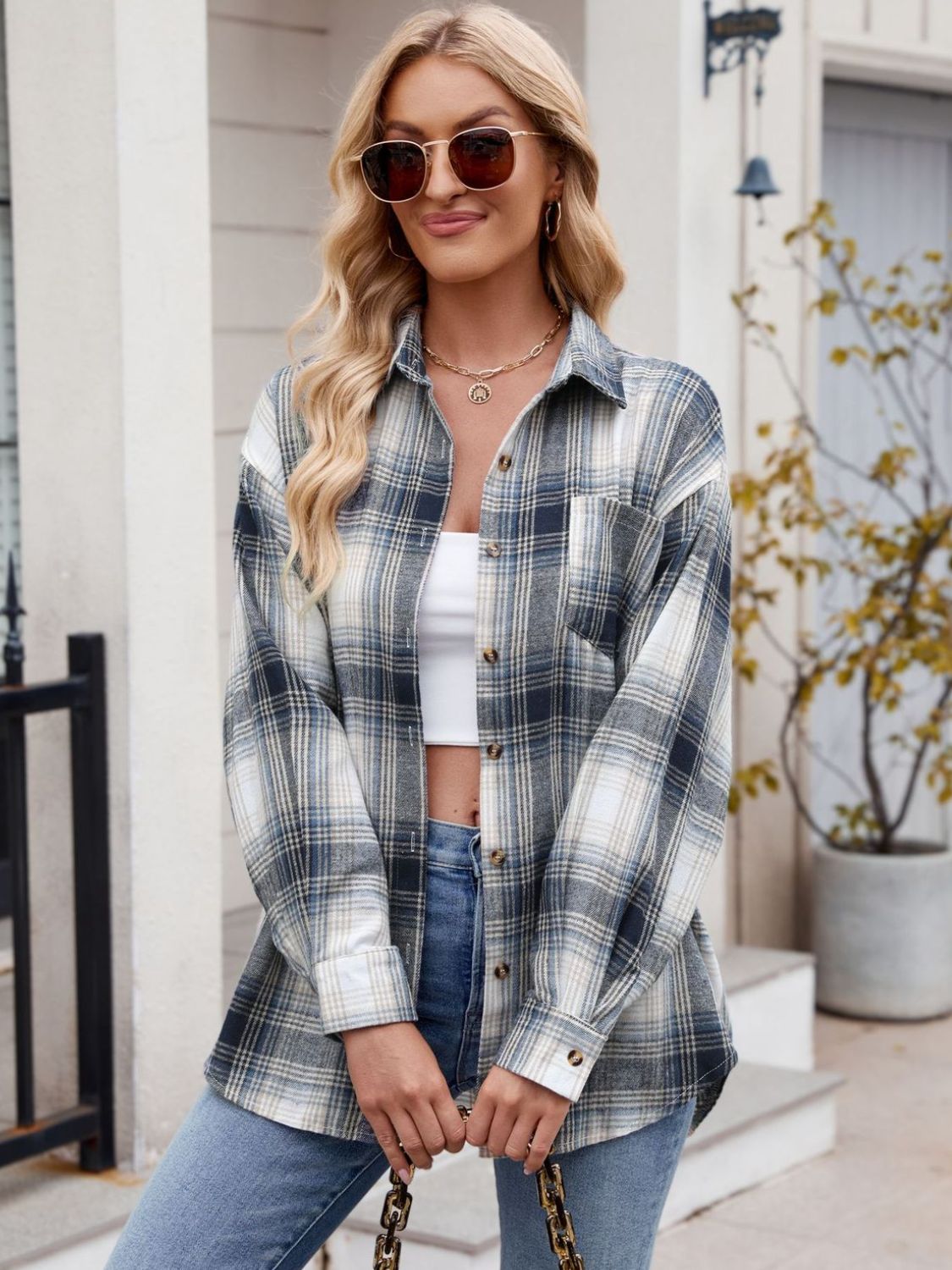 Mandy Plaid Collared Neck Long Sleeve Shirt 