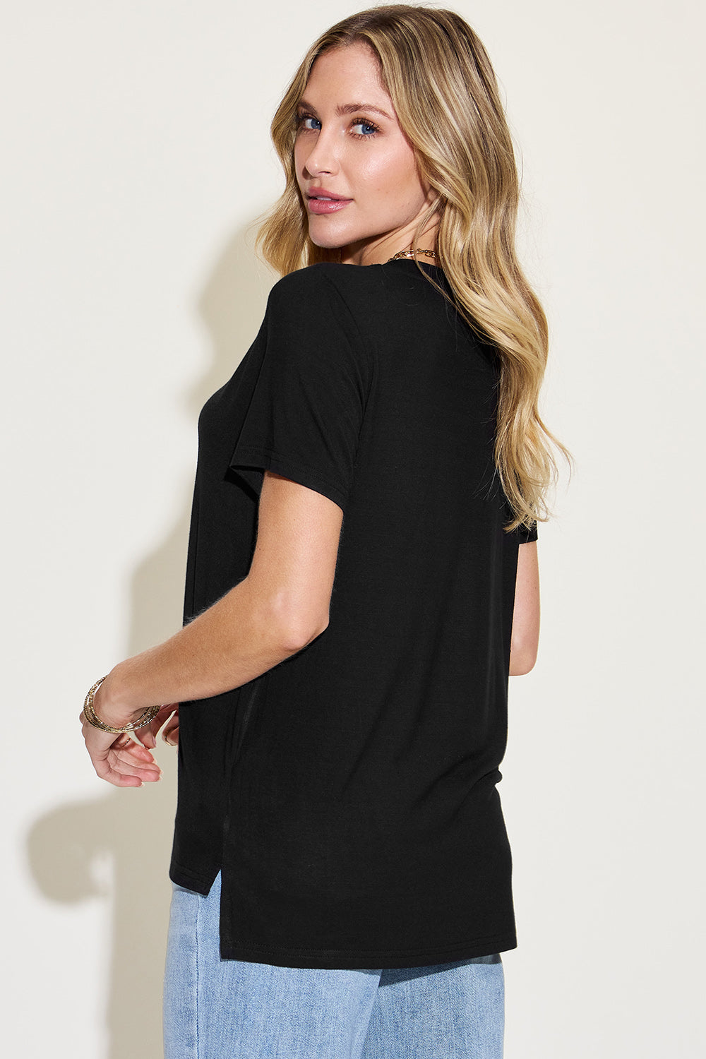 Basic Bae Full Size V-Neck High-Low T-Shirt 