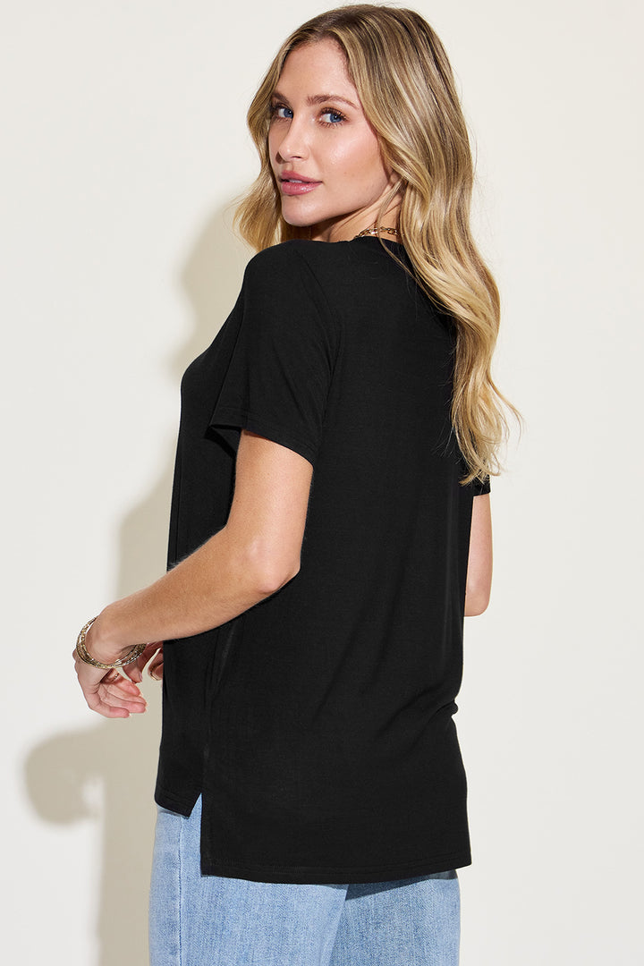 Basic Bae Full Size V-Neck High-Low T-Shirt 