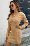 Cable-Knit V-Neck Long Sleeve Mini Sweater Dress Dresses