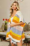 BiBi Openwork Striped Open Front Knit Cardigan 