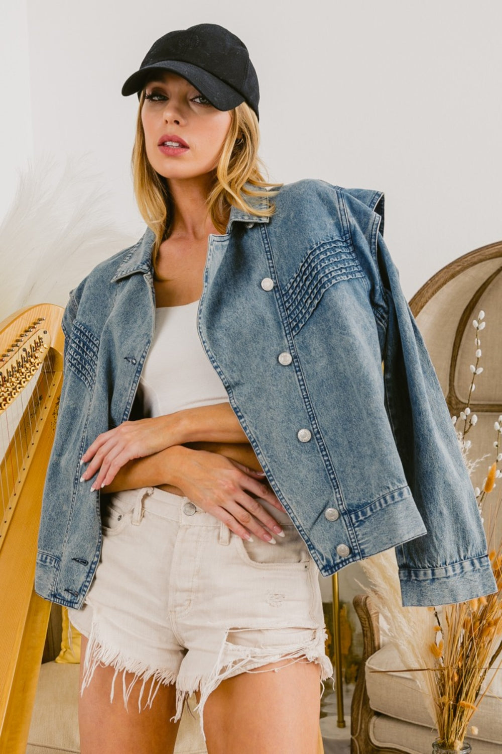 BiBi Button Up Long Sleeve Denim Jacket 