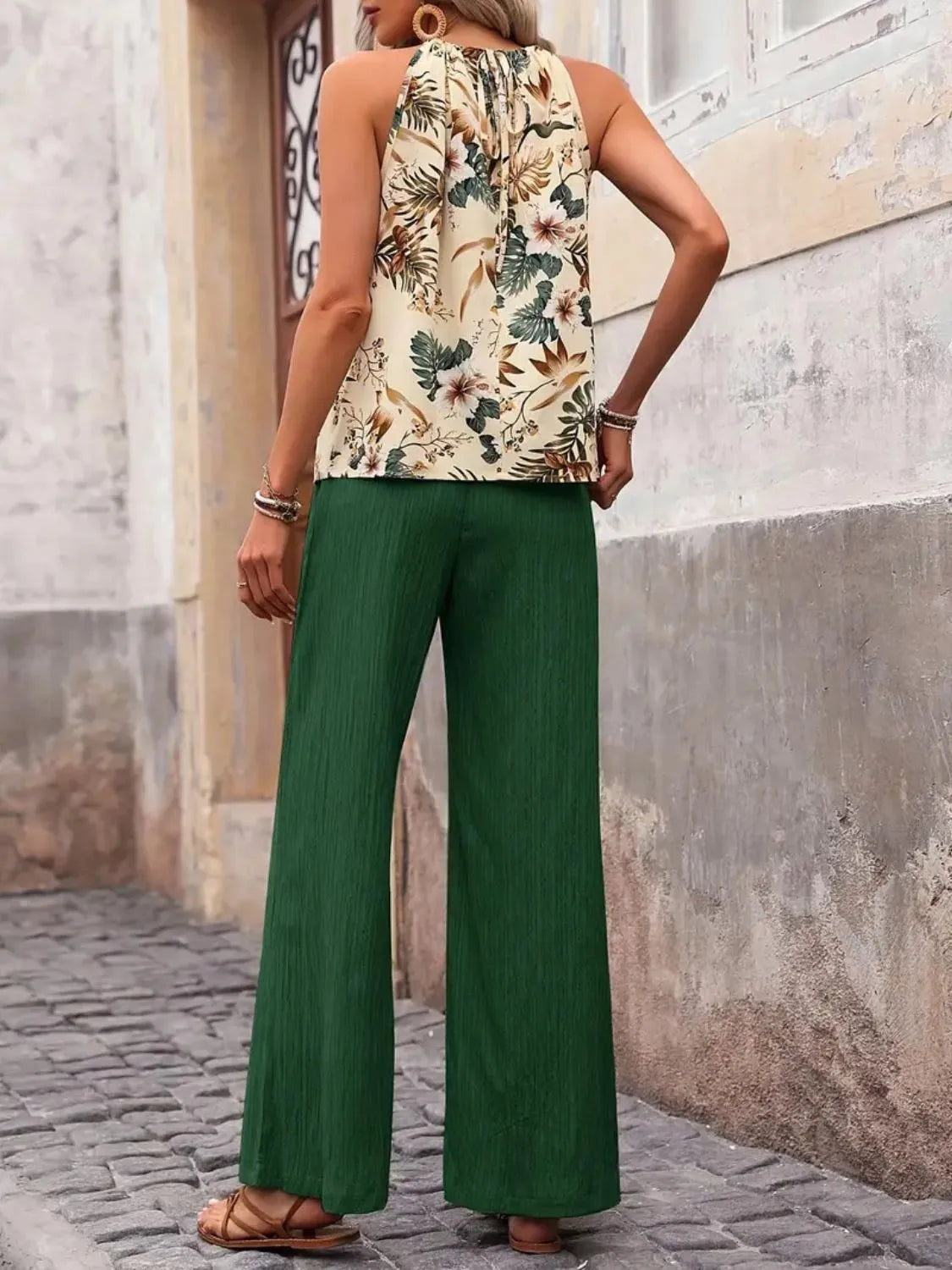 Printed Tank Top and Wide Leg Pants Set Two Piece Dresses