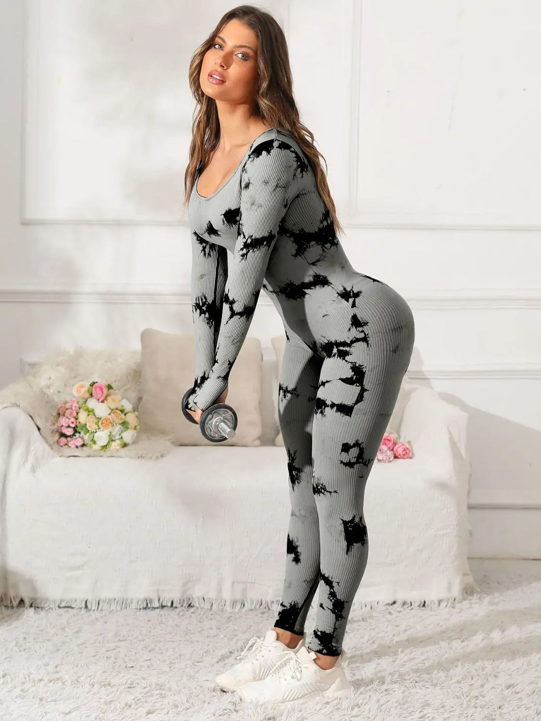 Scoop Neck Long Sleeve Active Jumpsuit 