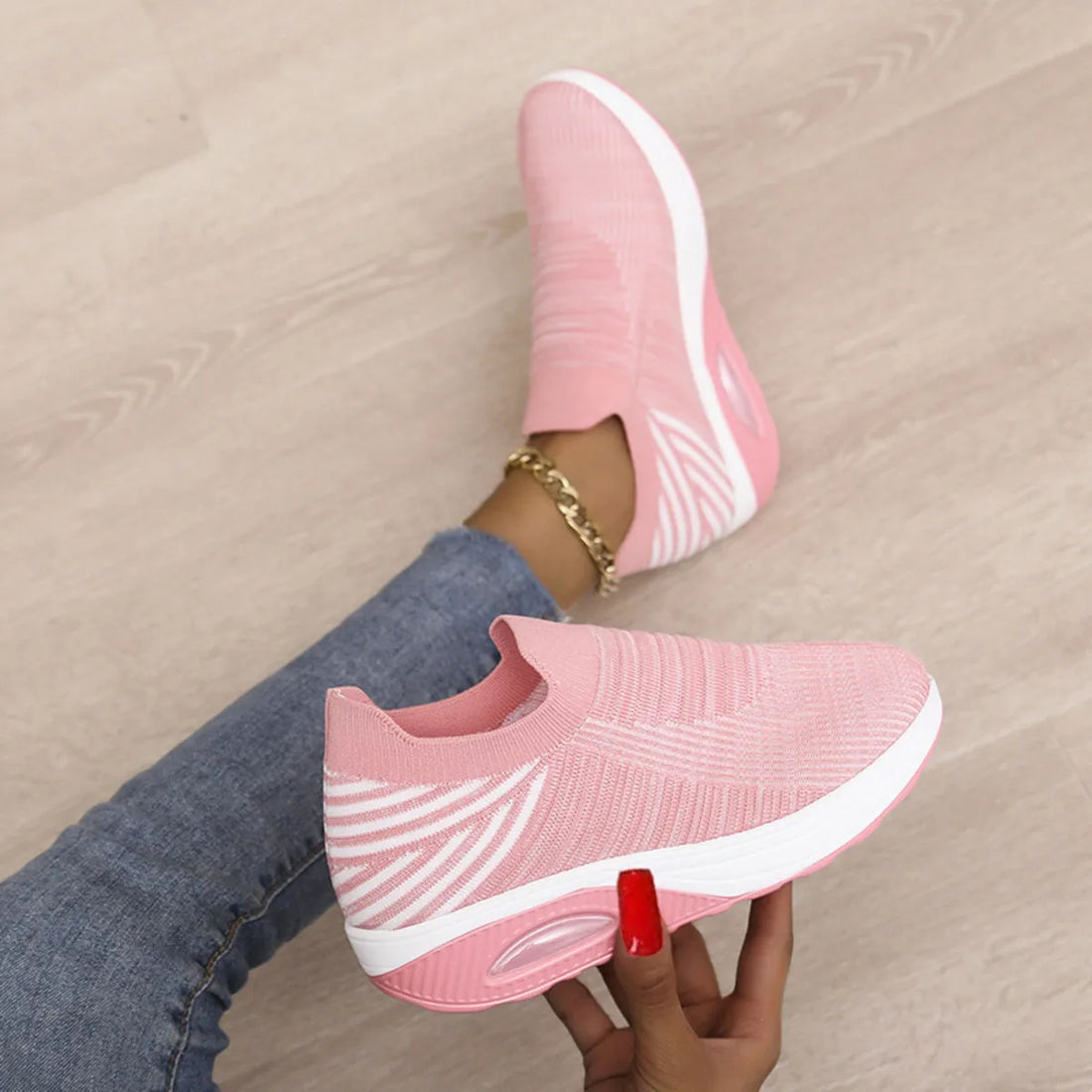 Breathable Mesh Wedge Sneakers 