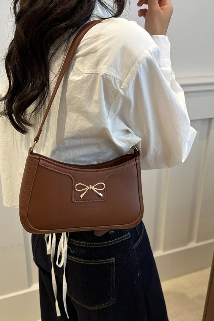 Bow Trim PU Leather Shoulder Bag 