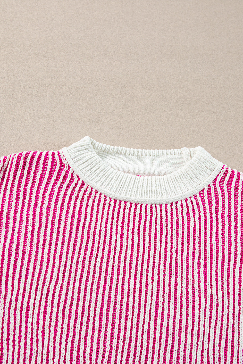 Chestnut Striped Textured Knit Contrast Edge Loose Sweater Sweaters & Cardigans/Sweaters