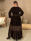 Plus Size V-Neck Balloon Sleeve Maxi Dress 