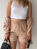 Textured Button Up Shirt and Shorts Set Two Piece Dresses