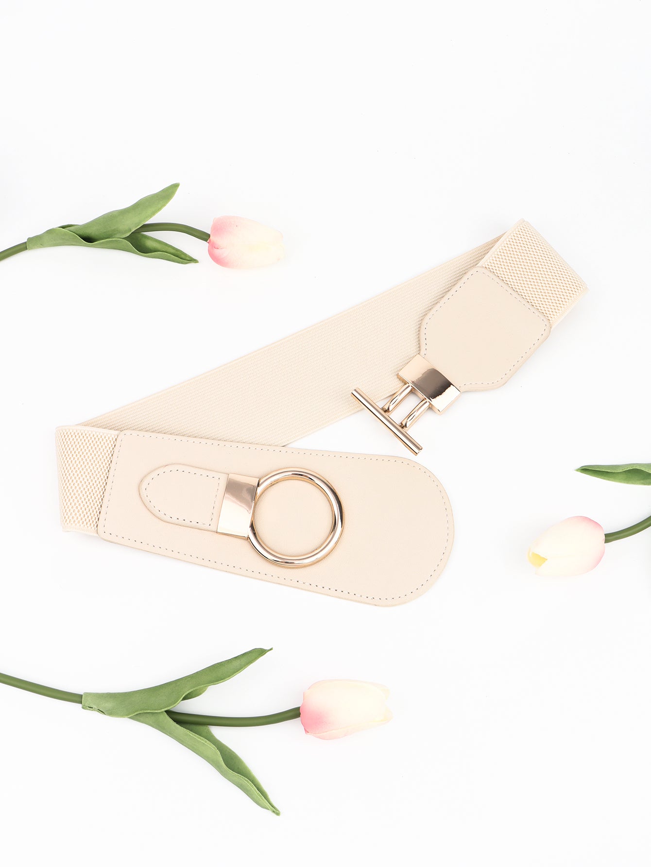 PU Elastic Wide Belt with Alloy Buckle 
