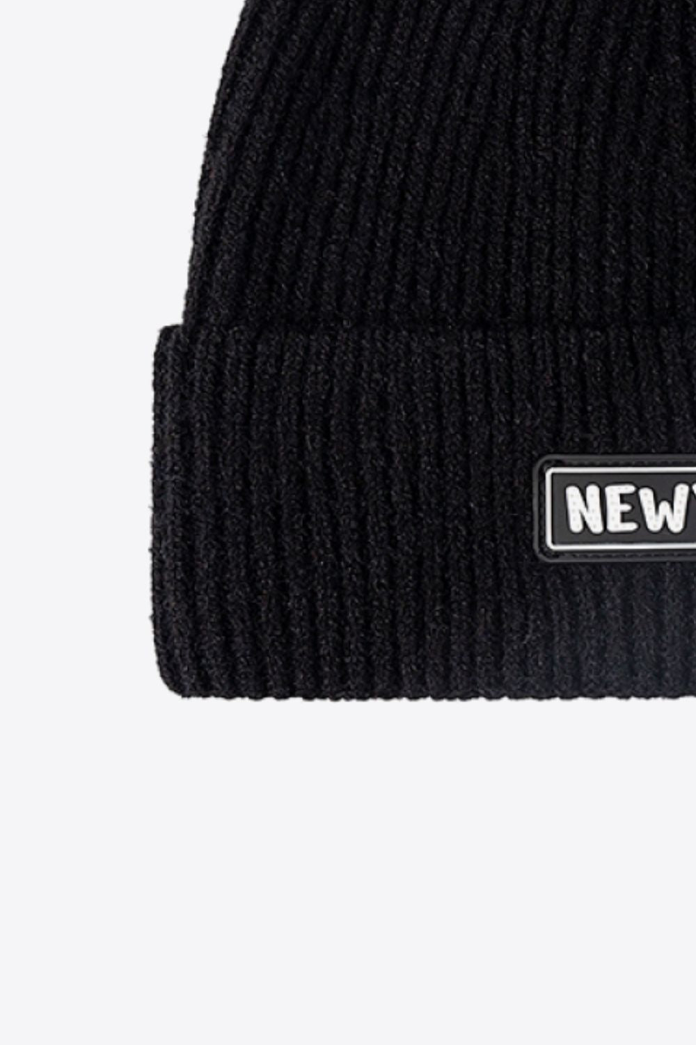 NEWYORK Patch Rib-Knit Cuffed Beanie 