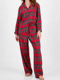 Plaid Collared Neck Button Up Top and Pants Lounge Set Lingerie & Nightwear