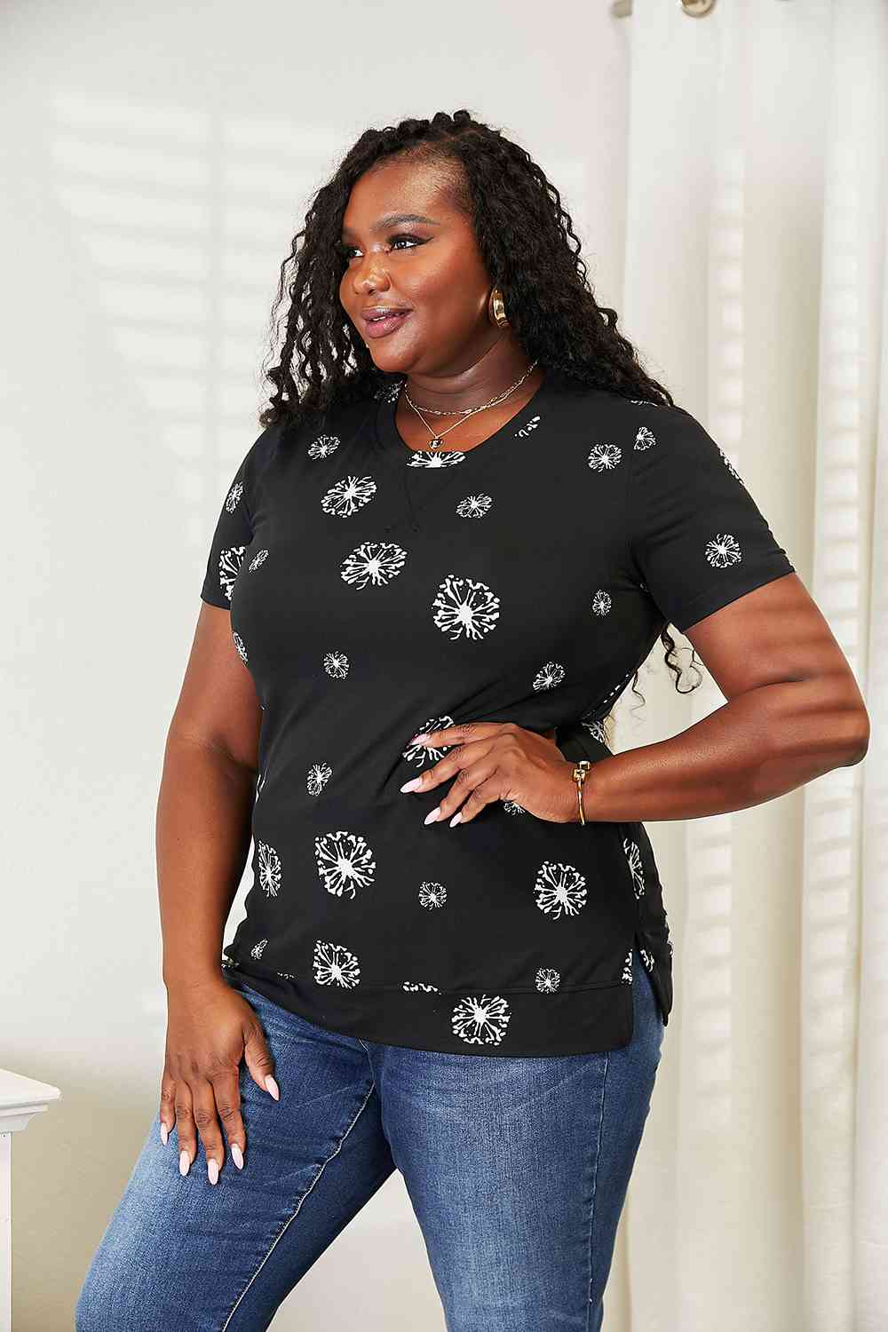 Double Take Dandelion Print Round Neck T-Shirt 