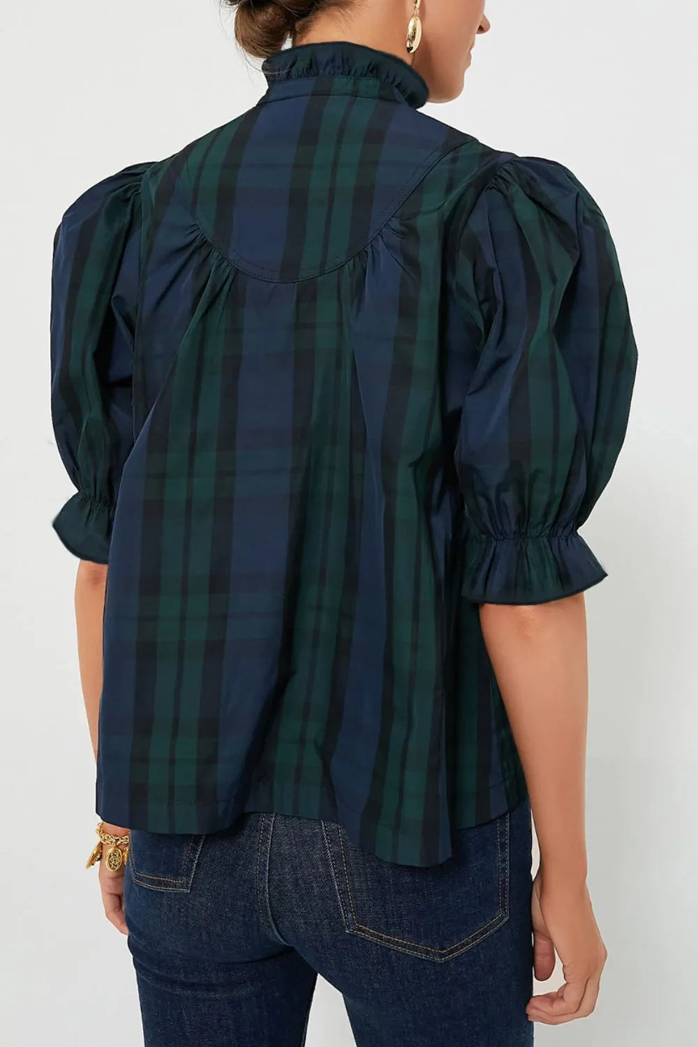 Puff Sleeve Frilled Trim Elegant Blouse 