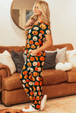 Pumpkin Printed Short Sleeve Top and Pants Lounge Set Lingerie & Nightwear