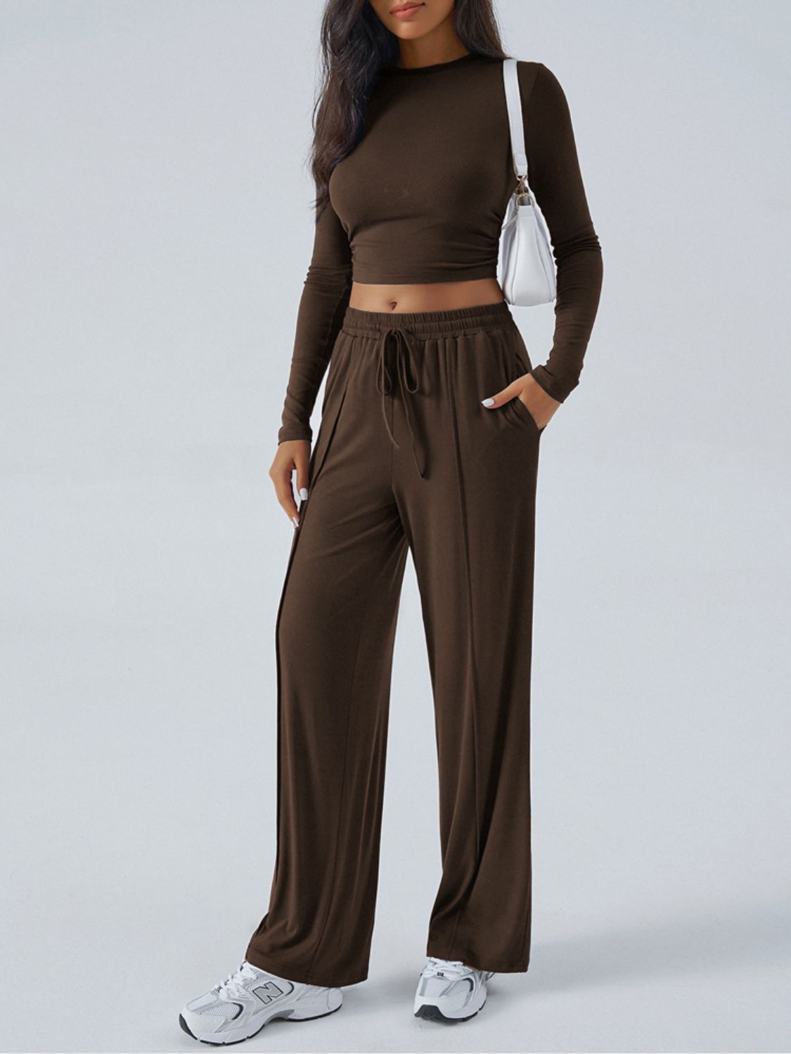 Devine Round Neck Long Sleeve Top and Pants Set 