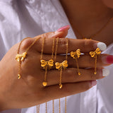 Titanium Steel Gold-Plated Bow Pendant Necklace 