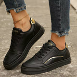 PU Leather Round Toe Flat Sneakers 