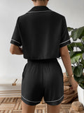Ivy Lane Contrast Lapel Collar Cropped Shirt and Shorts Lounge Set Lingerie & Nightwear