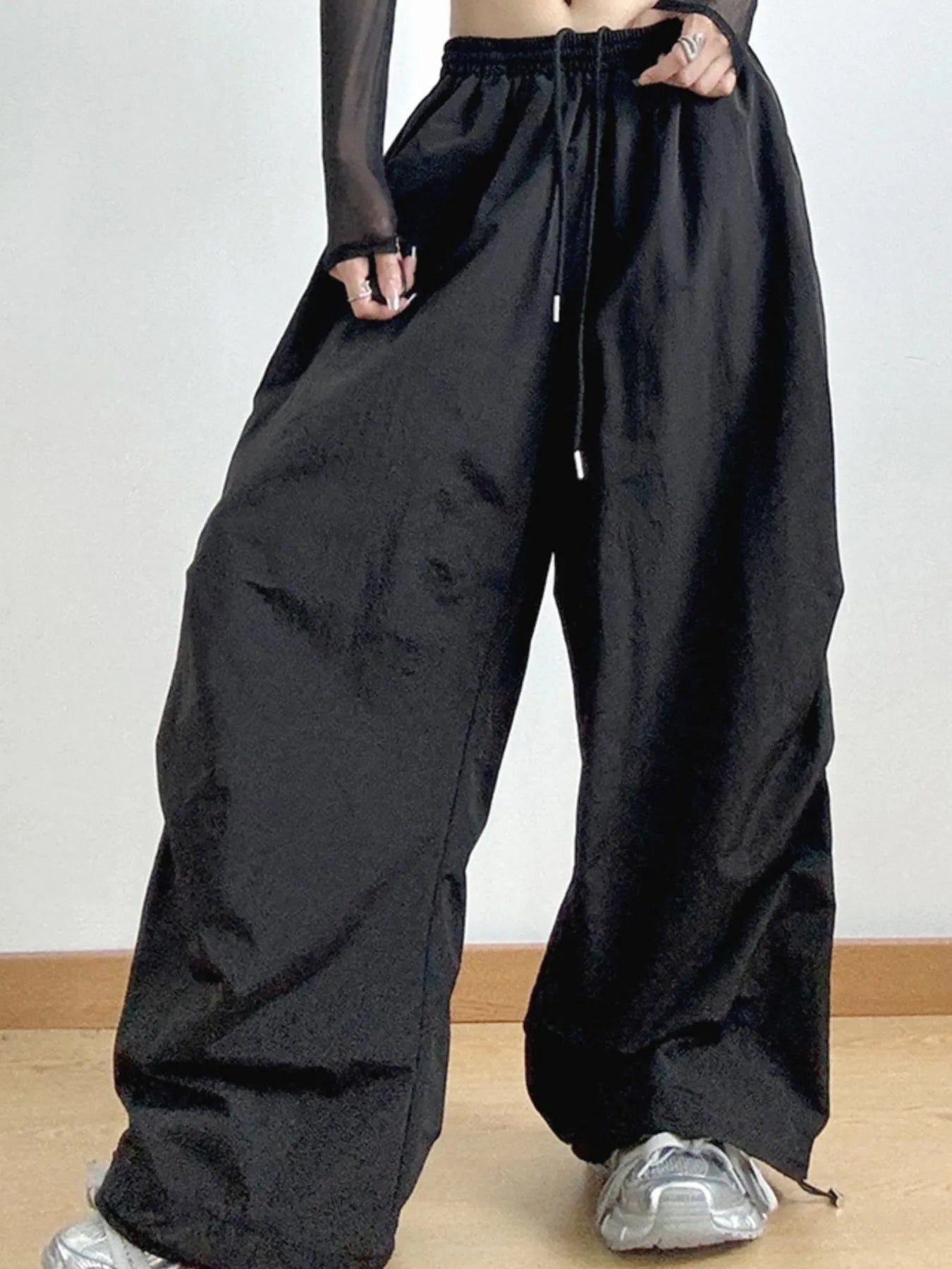 Drawstring Wide Leg Cargo Pants 