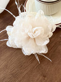 Feather Trim Flower Shape Hair Claw Clip 