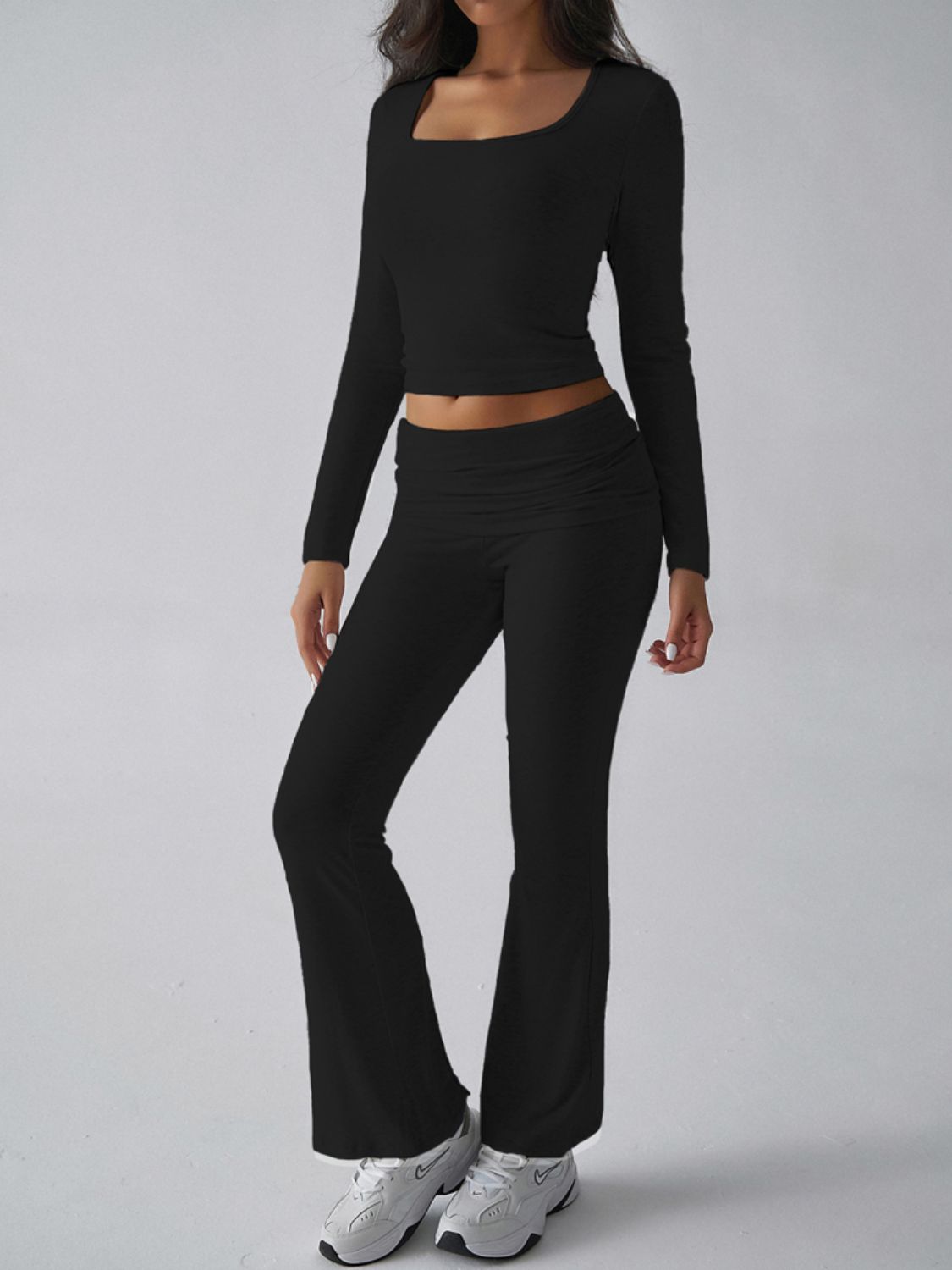 Devine Square Neck Long Sleeve Top and Pants Set 