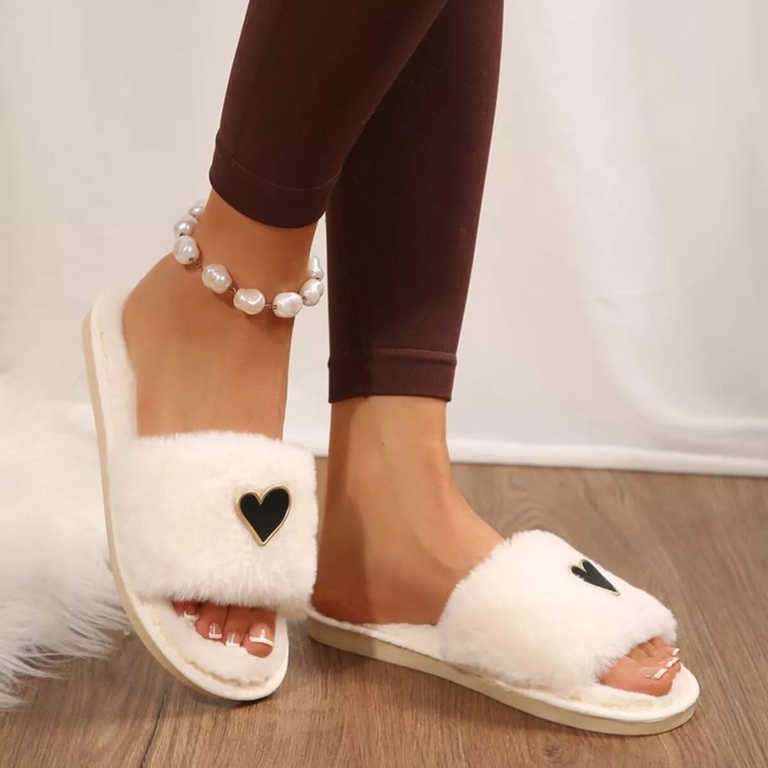Heart Open Toe Flats Slippers 