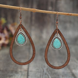 Wooden Turquoise Cutout Teardrop Earrings 