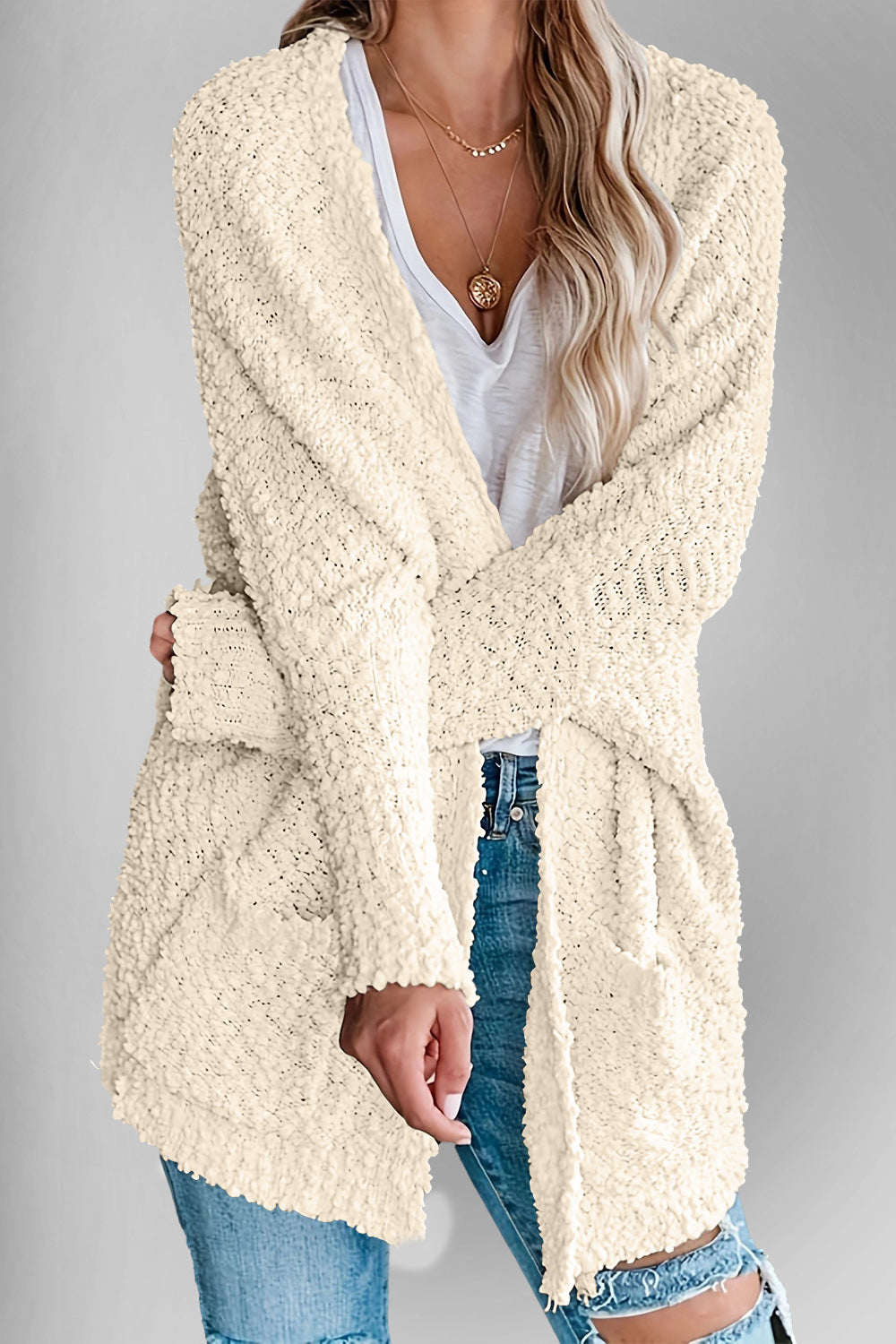Double Take Pocketed Open Front Long Sleeve Cardigan 