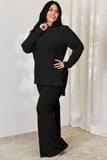 Basic Bae Full Size Ribbed High-Low Top and Wide Leg Pants Set 