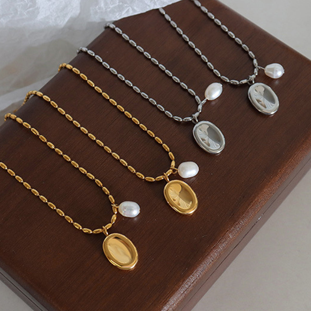 Titanium Steel Freshwater Pearl Pendant Necklace 