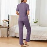 Button Down Long Sleeve Top and Pants Lounge Set Lingerie & Nightwear